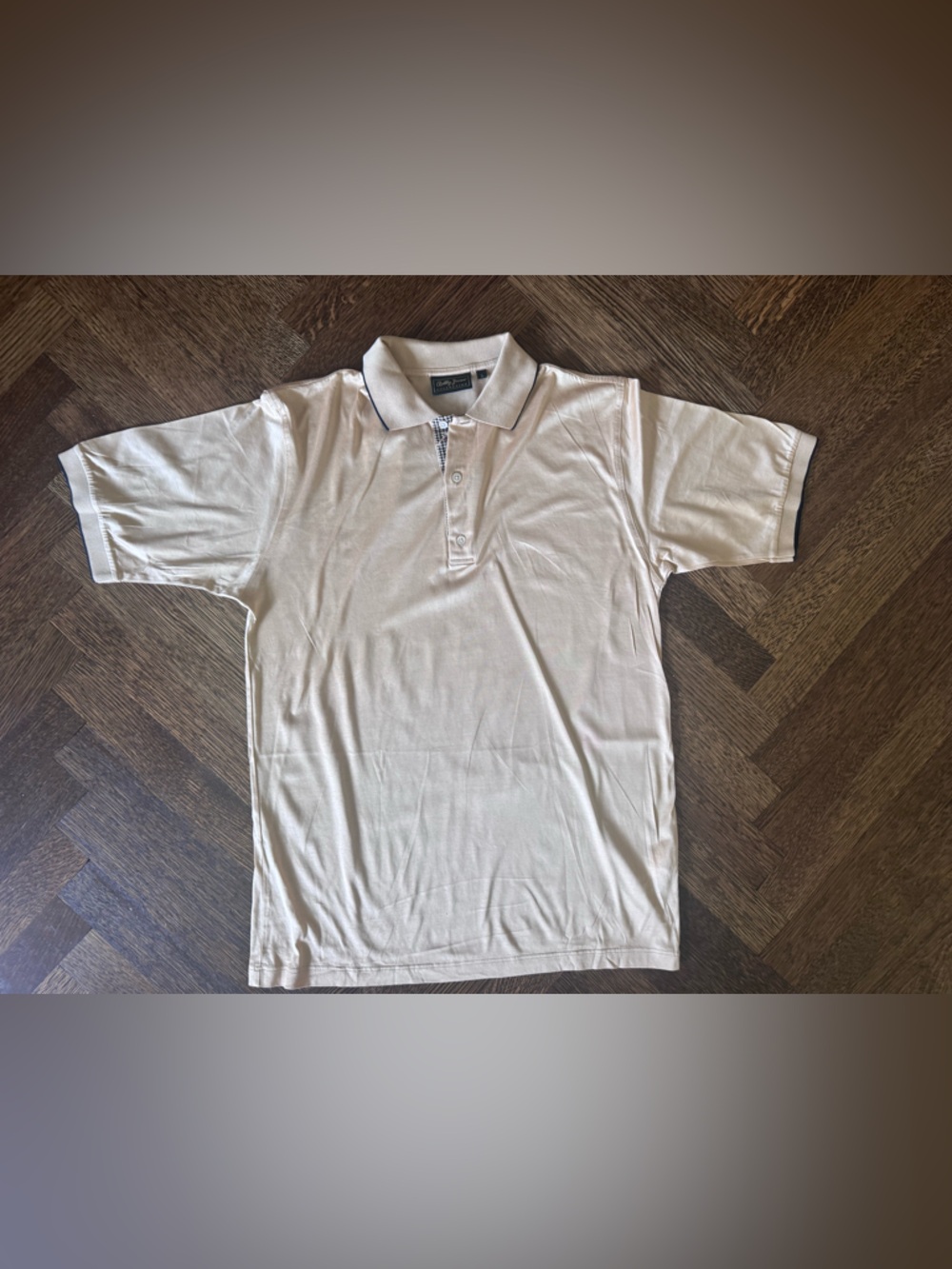 Bobby Jones Mens Small Champagne Polo with Patterned Contrast Trim